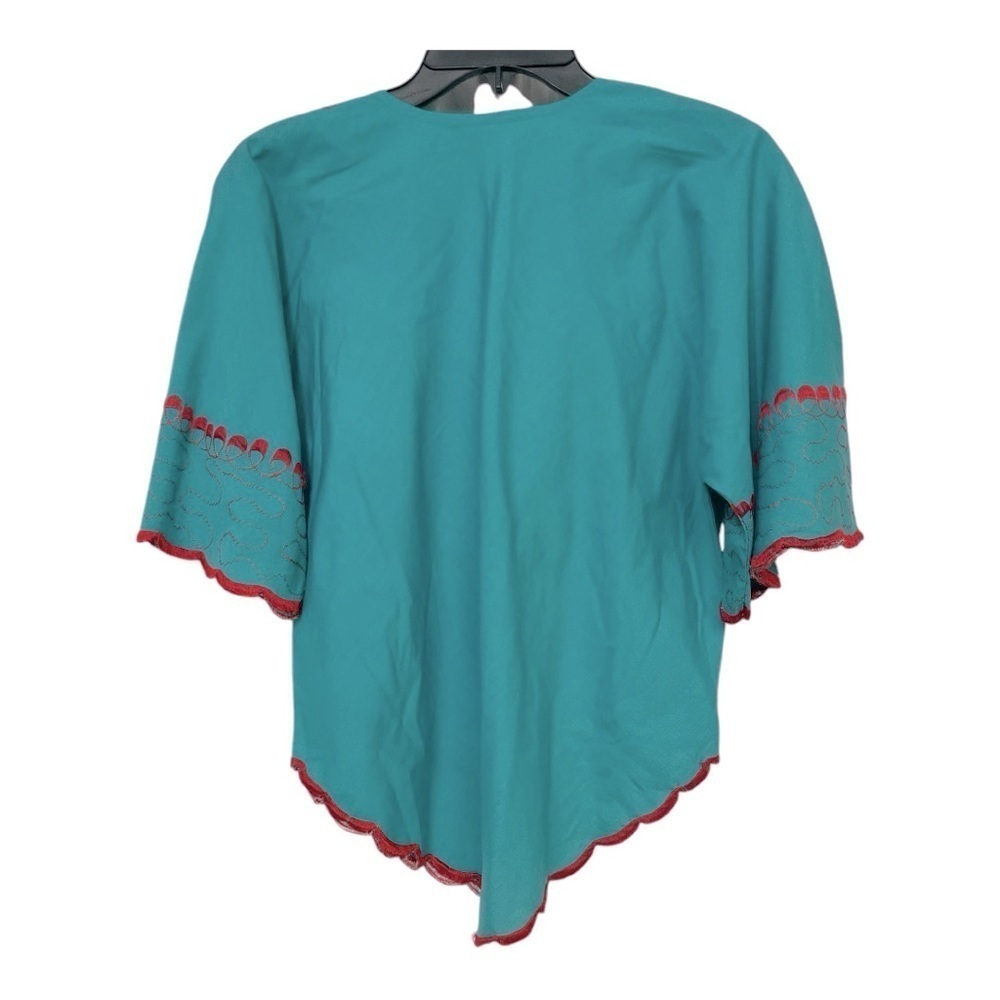 VTG Turquoise Embroidered Floral Mexican Blouse Boho Peasant Top M - Picture 5 of 15